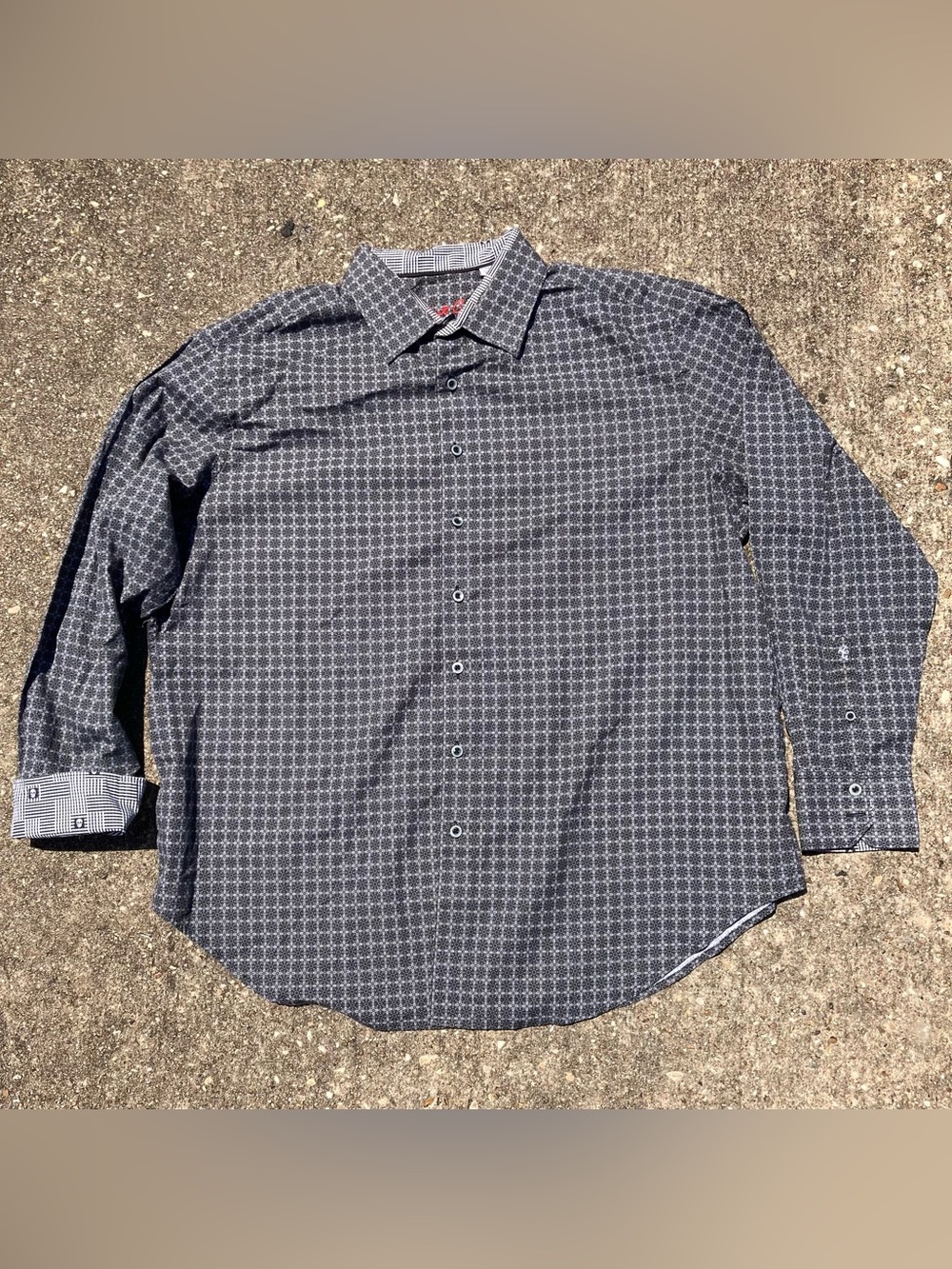 Robert Graham Shirt 1XL Gray Mens Casual Skull Flip Cuffs Geometric Long Sleeve